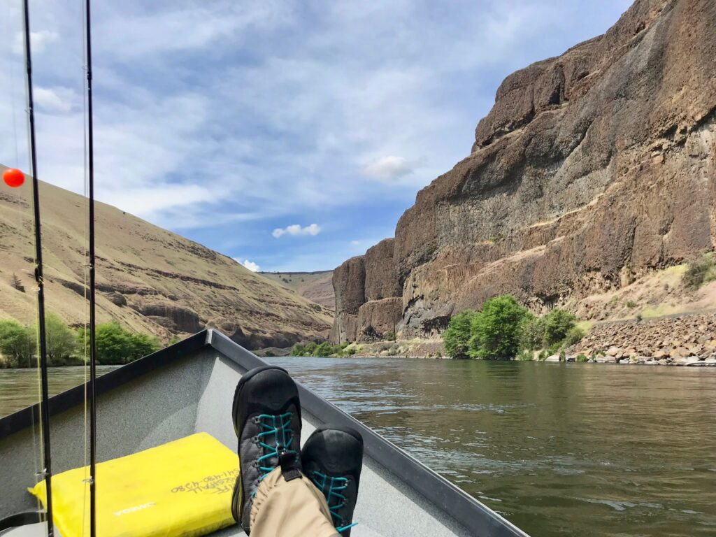 Kicking back between Deschutes River fly-fishing sessions